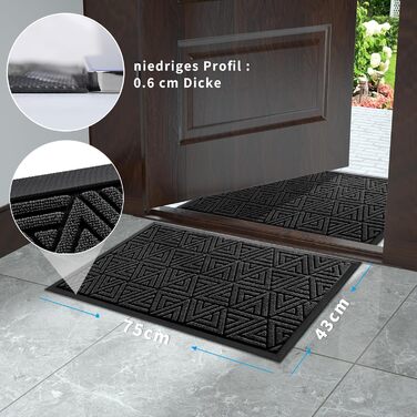 Килимок для дому Yimobra, 75 x 43 см, чорний: зносостійкий, водонепроникний, легко миється | Для дому та вулиці