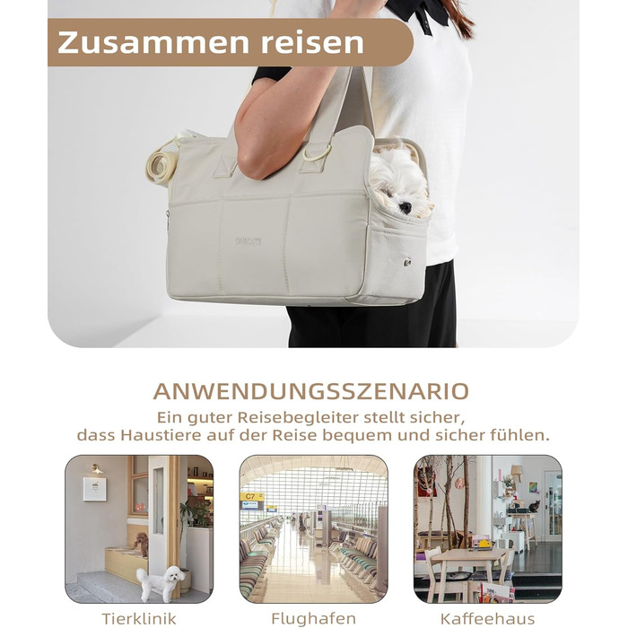 Транспортна сумка для собак, котів та кроликів – складана переноска з безпечним закриттям, сіткою для вентиляції та бічними кишенями – практичний аксесуар для подорожей (Бежевий/Сірий, різні розміри)