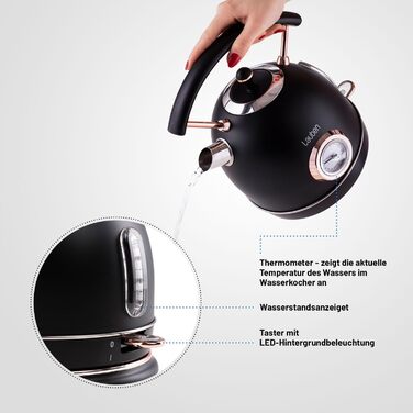 Електричний чайник Lauben 17BC, 1.8 л, 2200 Вт, з регулюванням температури, нержавіюча сталь, захист від сухого кипіння, захист від перегріву, підсвічений вимикач, відсік для шнура