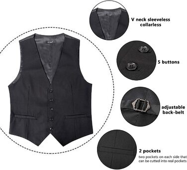 Чоловіча жилетка Alizeal для ділового костюма, однотонна, класичний крій, смокінг, чорна, L