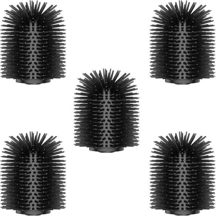 Набір для чищення унітазу WAVEWO з кріпленням на стіну, силіконова щітка та тримач, квадратна щітка з нержавіючої сталі 304, 2 насадки (чорна TPR)