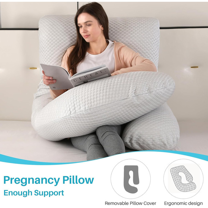 Подушка для вагітних GKXLH – підтримка спини, живота та стегон, J-подібна форма, знімний охолоджуючий чохол, сірий колір
