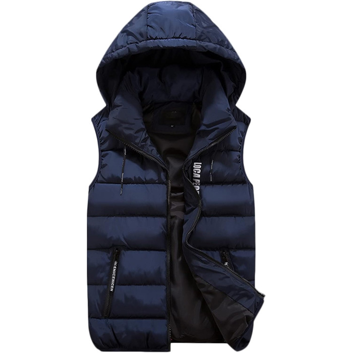 Чоловіча степкова жилетка GIBZ з капюшоном, тепла спортивна жилетка для відпочинку та активного відпочинку, Slim Fit, з кишенями, (3XL, Синій)