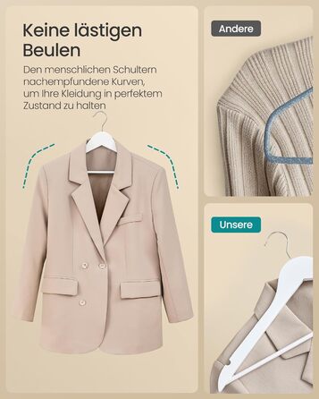 Плечики SONGMICS для одягу, 30 шт., з дерева, для сорочок та курток, білий, CRW030W02