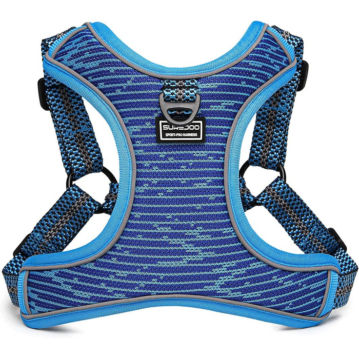 Шлейка для собак середніх та маленьких порід, цуценят, анти-тяга, безпечна, світловідбиваюча, м'яка, регульована (S, блакитна)