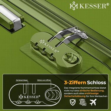 Набір валіз KESSER® з жорстким корпусом (S, M, L, XL) з вагами та білгетом, 4 колеса, ABS, телескопічна ручка, колір хакі