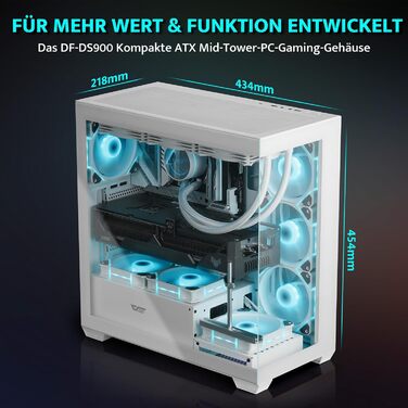 darkFlash DS900: Корпус для ПК ATX Mid-Tower з 4 PWM ARGB-вентиляторами, подвійна скляна панель, підтримка радіаторів водяного охолодження 360mm, USB Type-C, чорний