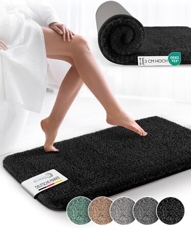 Beautissu Non-Slip Bath Mat - 120x70 cm - Plush Shaggy Bathroom Rug - Absorbent, Washable, Grey - BeauMare FL
