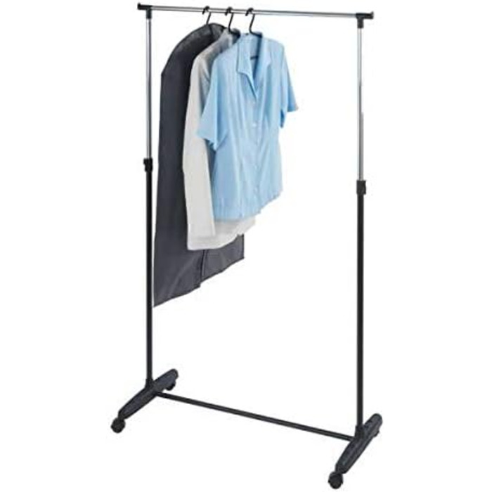 WENKO Clothes Rack, Folding, Clothes Storage with Adjustable Clothes Rail and Wheels, Plastic/Metal, 88 x 100-168 x 11-49 cm, Chrome/Grey (170 x 38 x 90 cm)