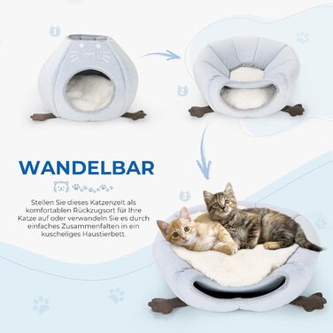 Кішка Будиночок-Печеричка для котів, сірий, 40x40x35 см, з м'якою подушкою Sherpa, M