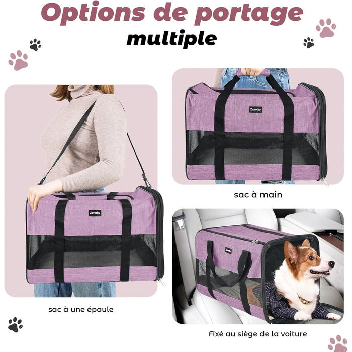 Транспортна сумка для котів та собак Zavothy, дихаюча та легка, з регульованим плечовим ременем, знімний м'який матрац (фіолетовий, L)