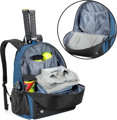 Рюкзак для тенісу DSLEAF з відділенням для взуття, сумка для 2 ракет, з м'якими лямками, вентильоване відділення для взуття, для жінок та чоловіків (блакитний)