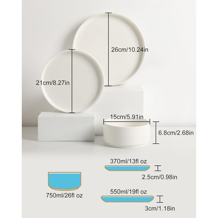 Набір посуду Sweejar Home з кераміки для 4 осіб (12 предметів): порцелянові тарілки та миски, богемський стиль, простий набір для обіду, придатний для миття в посудомийній машині та використання в мікрохвильовій печі