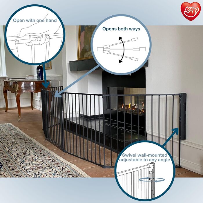 BabyDan Flex XXL - захисний бар'єр для каміну та сходів, 90-350 см, чорний, виробництво Данія