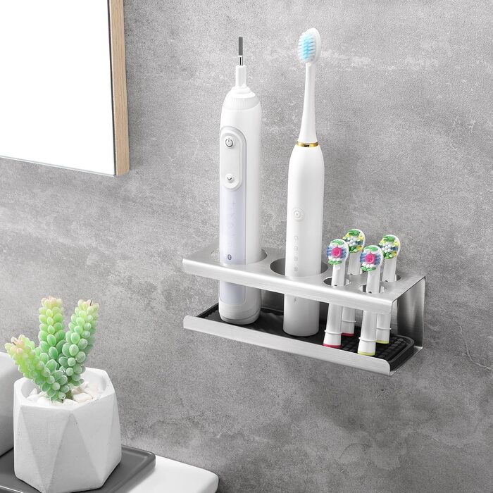 Тримач для електричної зубної щітки, нержавіюча сталь, настінний, без свердління (сріблястий)