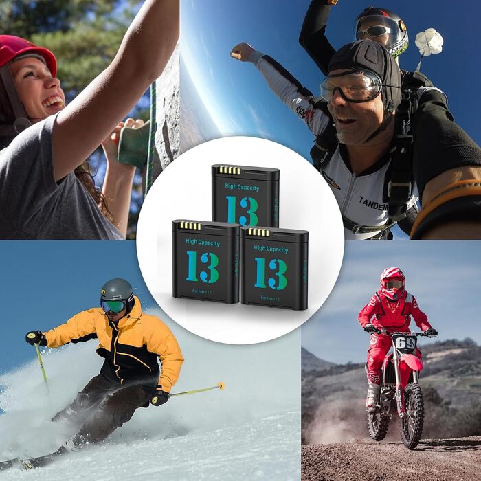 Зарядний комплект Hero 13: 3 акумулятори 2800mAh + зарядний пристрій з LED-індикатором, сумісний з Hero 13 Black