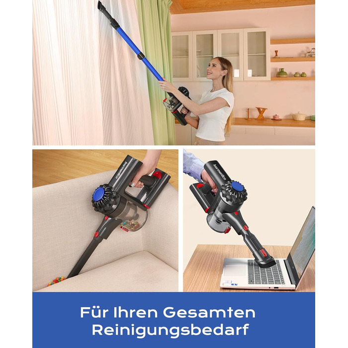 Бездротовий акумуляторний пилосос Ivormentico 50 хв / 40 кПа / 450 Вт з LED, для видалення шерсті тварин, темно-синій