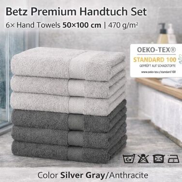 Набір махрових рушників Betz Premium 6 предметів, 50x100 см, 100% бавовна, 470 г/м², м'які та гігроскопічні, Oeko-TEX, колір старе роже/антрацит
