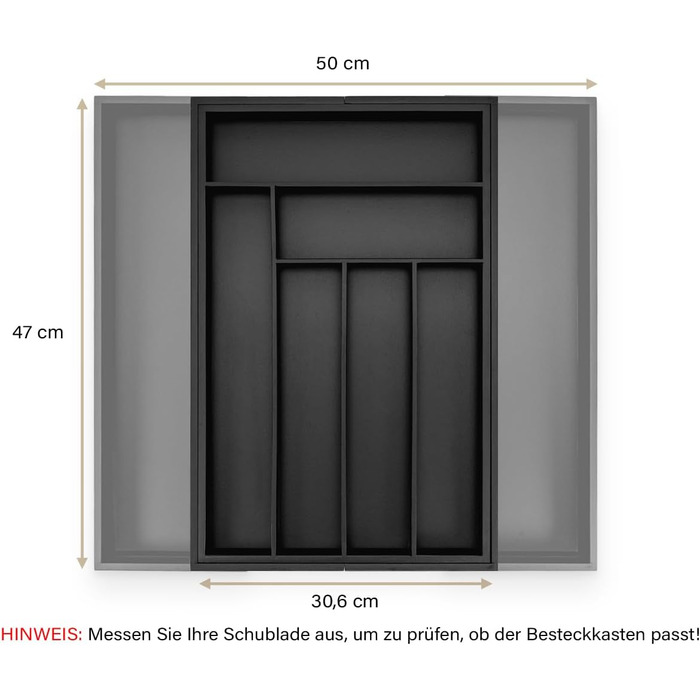 Органайзер для кухонних ящиків з бамбука, 47 см - Чорний - Система зберігання для кухні