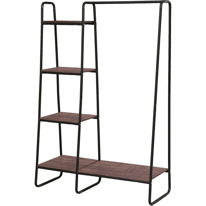 Iris Ohyama Clothes Rack with Wooden Shelves, 4 Levels, White, Modern Design, Robust Frame, Non-Slip, For Bedroom, Studio, Closet, Clothes & Shoes, Laundry Rack, Easy Assembly, (Black, 2 Shelves + Panels)