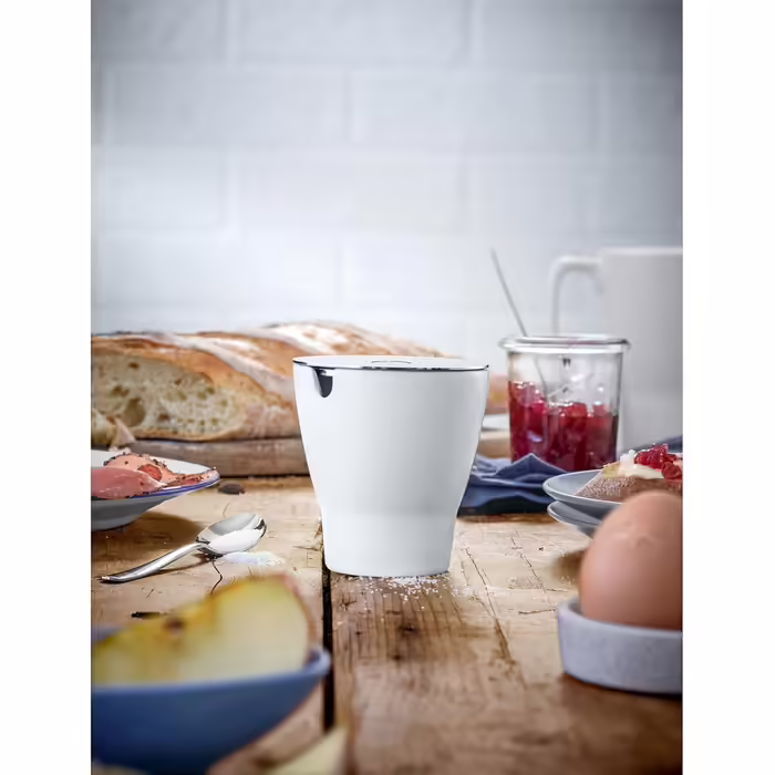 WMF Barista Sugar Bowl with Spoon, 130g, Porcelain, Polished Cromargan Stainless Steel, Spoon & Pouring Spout, for Granulated and Cubed Sugar