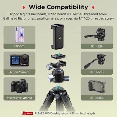 SMALLRIG VT-20 Pro Mini-штатив для камери та телефону: компактний, з кульковою головкою 360° та кріпленням для телефону