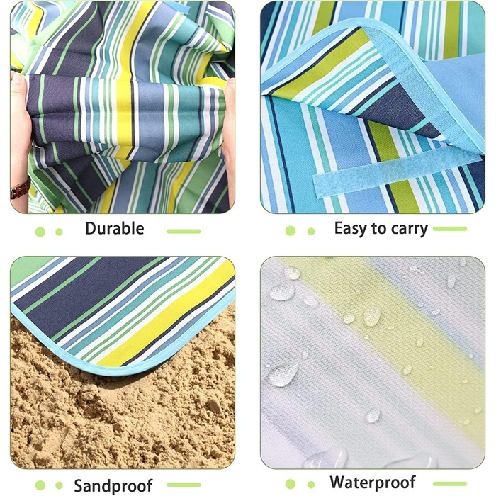 WAIZHIUA велика пікнікова ковдра 200 x 200 см, вологостійка, для пляжу, парку, кемпінгу, сімейних концертів, похідів, блакитна