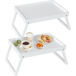 Набір з 2 столів для сніданку в ліжку з бамбука: піднос для їжі, ноутбука, сервірування (білий)