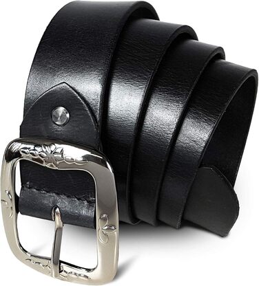 Жіночий шкіряний ремінь ROYALZ Vintage з буйволової шкіри 38 мм, чорний з квітковою пряжкою, регульований (115 см)