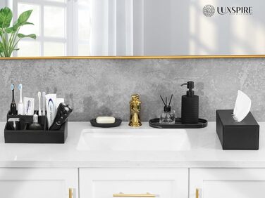 Тримач для зубних щіток Luxspire, 5 відділень, електричний, для сім'ї, велика місткість, органайзер для косметики та бритв, матовий чорний