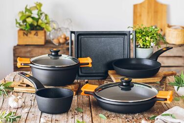 Каструля високого типу BRA Efficient, алюмінієвий литий корпус, чорна, 20 см