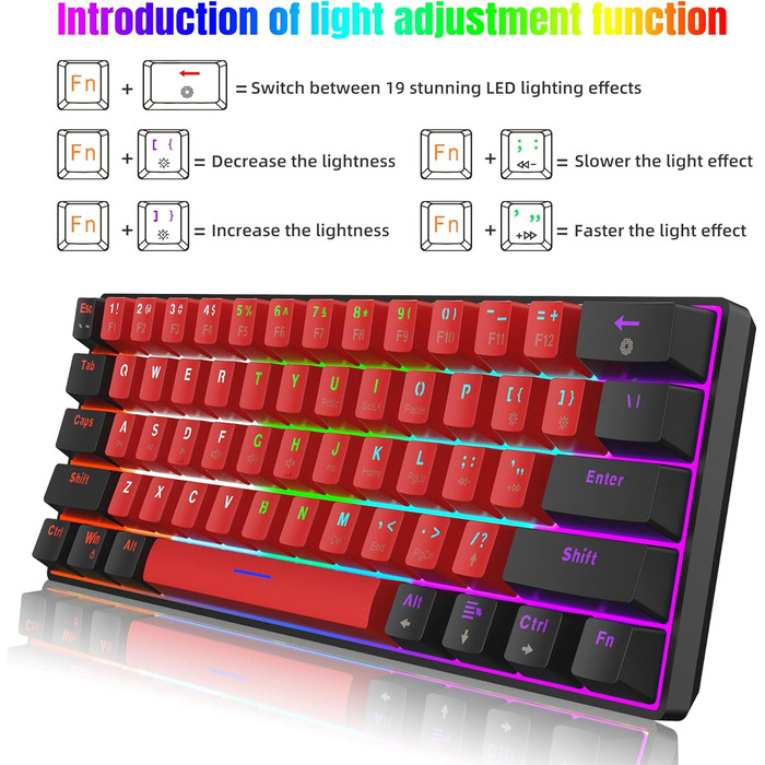 Механічна ігрова клавіатура Snpurdiri 61 клавіша з RGB підсвічуванням (Blue Switch/Black Red)