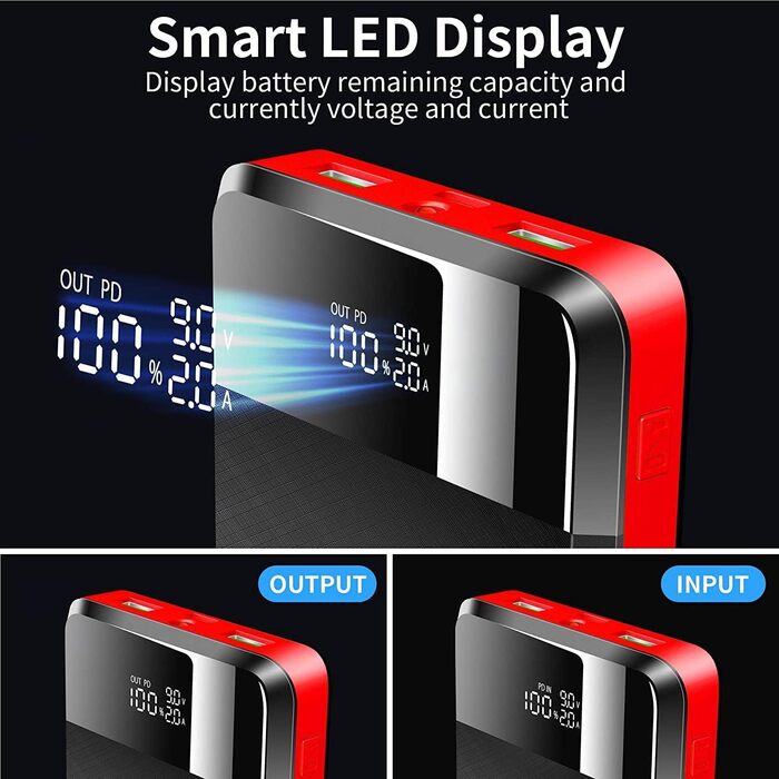 Power Bank 26800mAh з LED-дисплеєм, швидкою зарядкою QC 22.5W та USB C PD 25W, 5 виходами та 2 входами для телефонів, планшетів, кемпінгу та подорожей