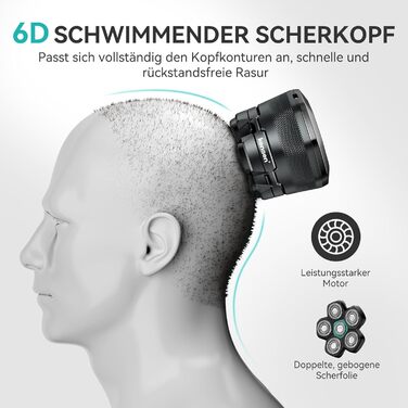 Електричний голєвачка для гоління голови чоловіча, вологостійка, USB-C, акумулятор 160 хвилин, легка очистка