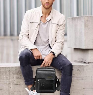 Чоловіча сумка через плече, кросбоді, месенджер з шкіри, чорна (A-schwarz)