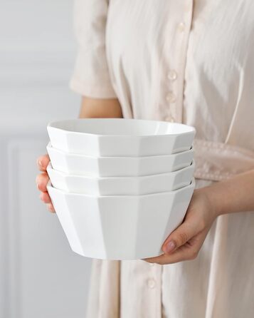 Набір мисок MALACASA Serie Regular (4 шт.) – 800 мл, 1020 мл, кераміка, для мюслі, супу, рамен (білий)