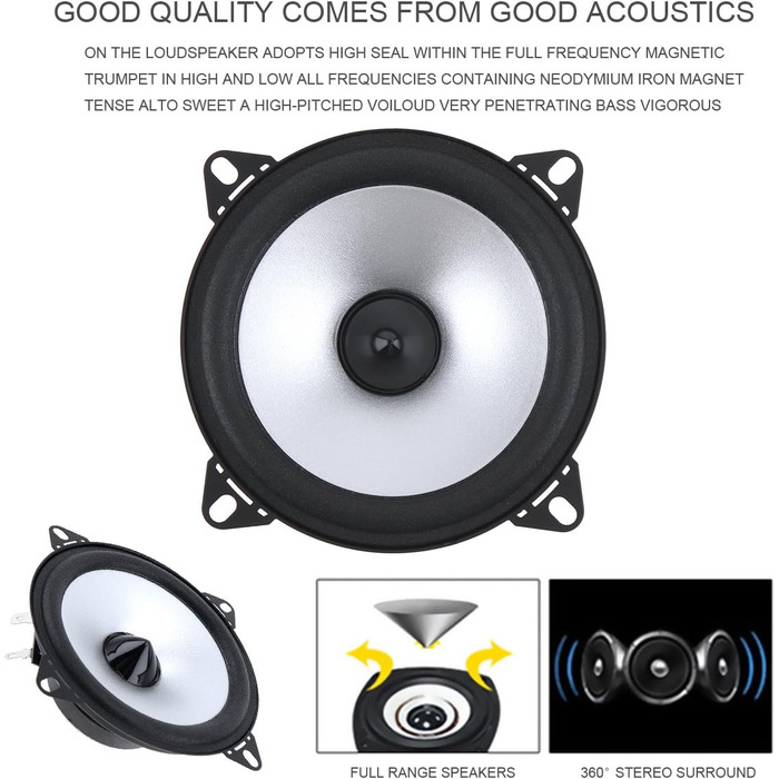 Автомобільні коаксіальні HiFi динаміки ePathChina 10,2 см, 60 Вт, 2-смугові, стерео, комплект 2 шт.