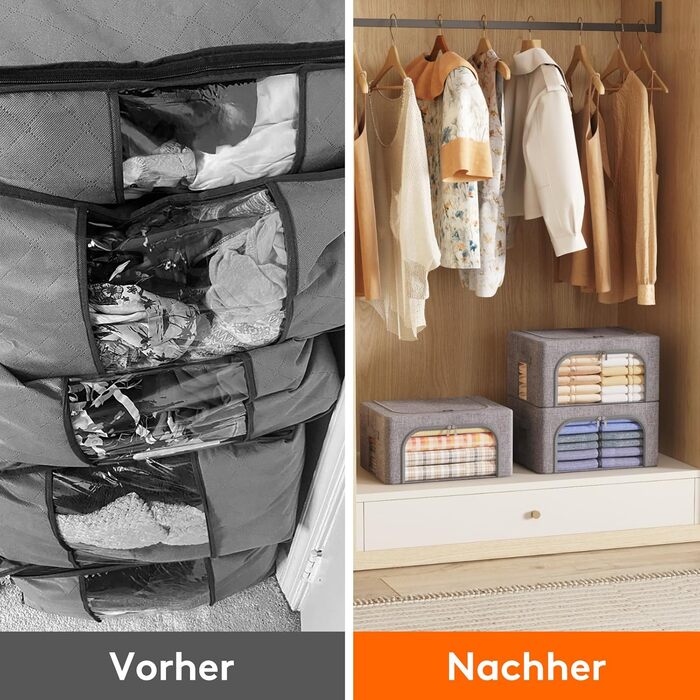 Органайзер для одягу Lifewit з кришкою, з металевим каркасом, сірий (2 шт., 25л)