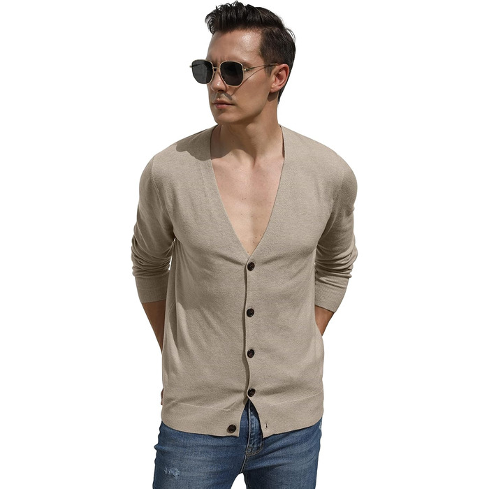 Світшот Hisir для чоловіків з V-подібним вирізом, легкий, елегантний, зимовий, класичний кардиган з ґудзиками (Хакі, XXL)