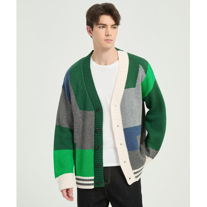 Чоловічий в'язаний кардиган Gurunvani з довгими рукавами та ґудзиками (M, Ks06green)