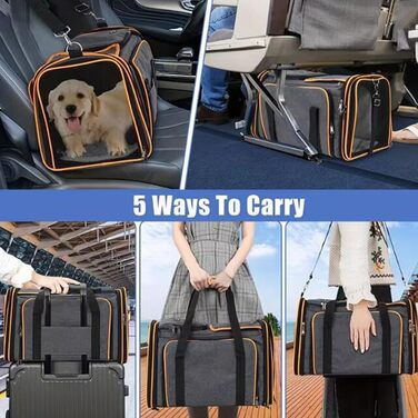 Транспортна сумка для котів та собак, розширювана, переноска для тварин, 48x30x31 см (сіра з помаранчевим)