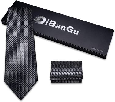 Чоловіча краватка DiBanGu в клітку з шовку, комплект з нагрудною хусткою, запонками та затискачем для краватки в подарунковій коробці для весілля та бізнесу, димчасто-сірий