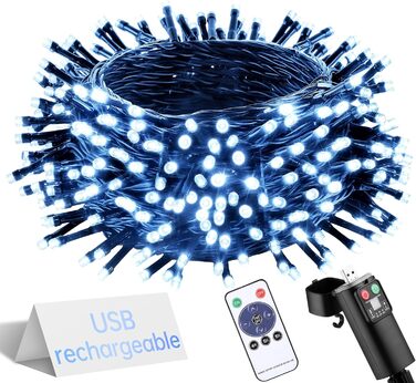 Ланцюжок прикрас LED 10м, 100 світлодіодів, тепле біле світло, з таймером, вологостійкий, для декору на Різдво, весілля, свята, балкона, саду