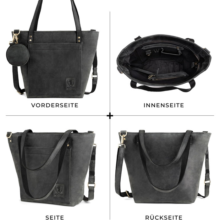 Сумка жіноча шкіряна через плече Berliner Bags Verona, велика шопер-сумка з YKK-блискавкою, темно-сіра