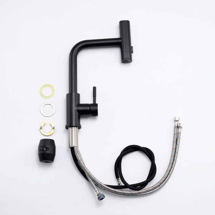 Чорний кухонний змішувач з витяжною лійкою TIMACO 360° поворотний, одноручний, для кухонної мийки | Змішувач для кухні