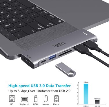 Док-станція USB-C з підтримкою 2 моніторів 4K, DisplayPort, USB3.1, RJ45, 100W PD, картрідер, аудіо/мікрофон, для ноутбуків Dell HP (7 в 2, сірий)