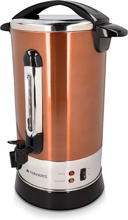 Navaris Mulled Wine Warmer/Hot Water Dispenser - Stainless Steel - with Thermostat, Fill Level Indicator, and Tap - Mulled Wine and Hot Beverage Dispenser (10 l, Copper)