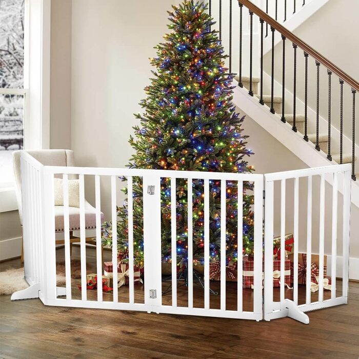 Захисне загородження для собак, дерев'яне, без свердління, 4 панелі, біле, 183x60 см