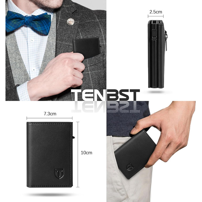 TENBST Wallet for Men with RFID Protection, Slim Wallet with Coin Pocket, 10 Card Holder Money Clip Wallet for Men, Magnetic Wallets for Men, Small Credit Card Case with Gift Box - Black (Black)