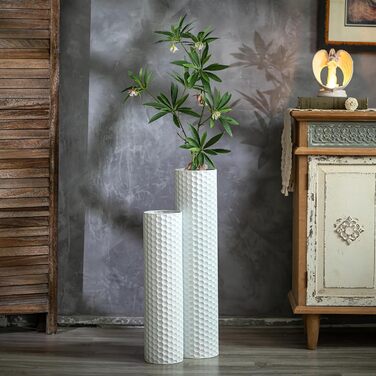 Large Floor Vase: 70/55 cm Tall Floor Vase Set of 2 Metal Floor Vase for Living Room Modern Honeycomb Floor Vase Large Vases for Floor for Dining Room Bedroom Corner Hall Office (White)